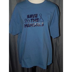 Men's XL Blue Save the Manuals Car Guy Shirt